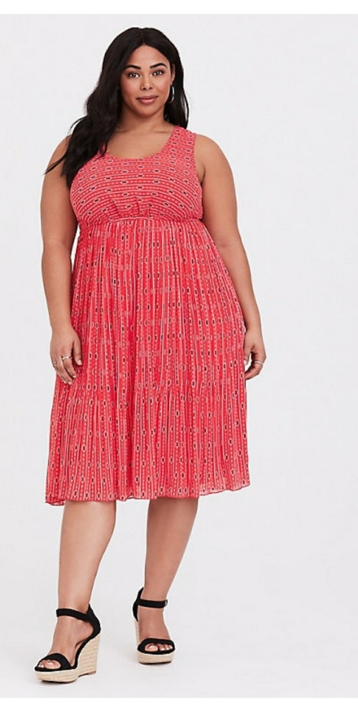 TORRID CORAL CHIFFON PLEATED MIDI DRESS
